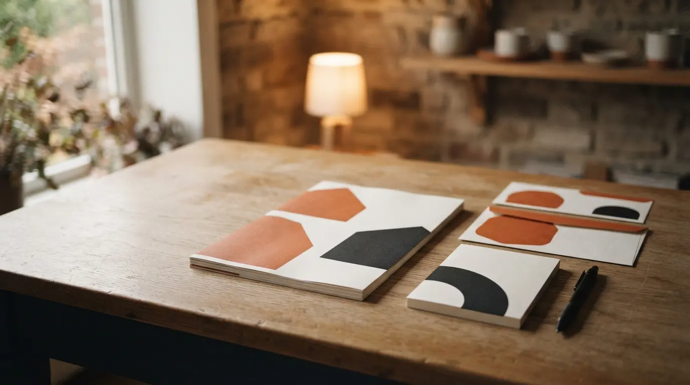 Papier à lettres, enveloppes et un bloc-notes dans une même identité visuelle