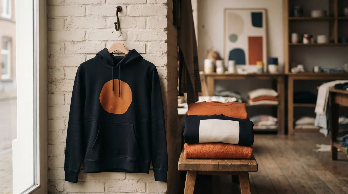 Hoodies et sweaters empilés et sur un crochet