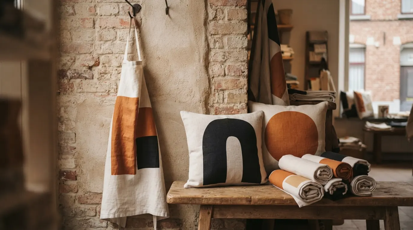 Un tablier, des serviettes et des coussins