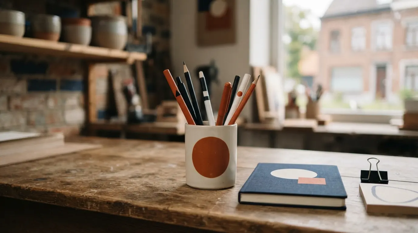 Des stylos, un crayon et un carnet