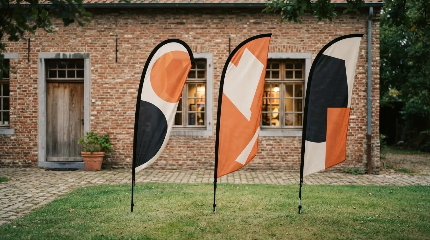 Des beachflags et un drapeau dans le vent