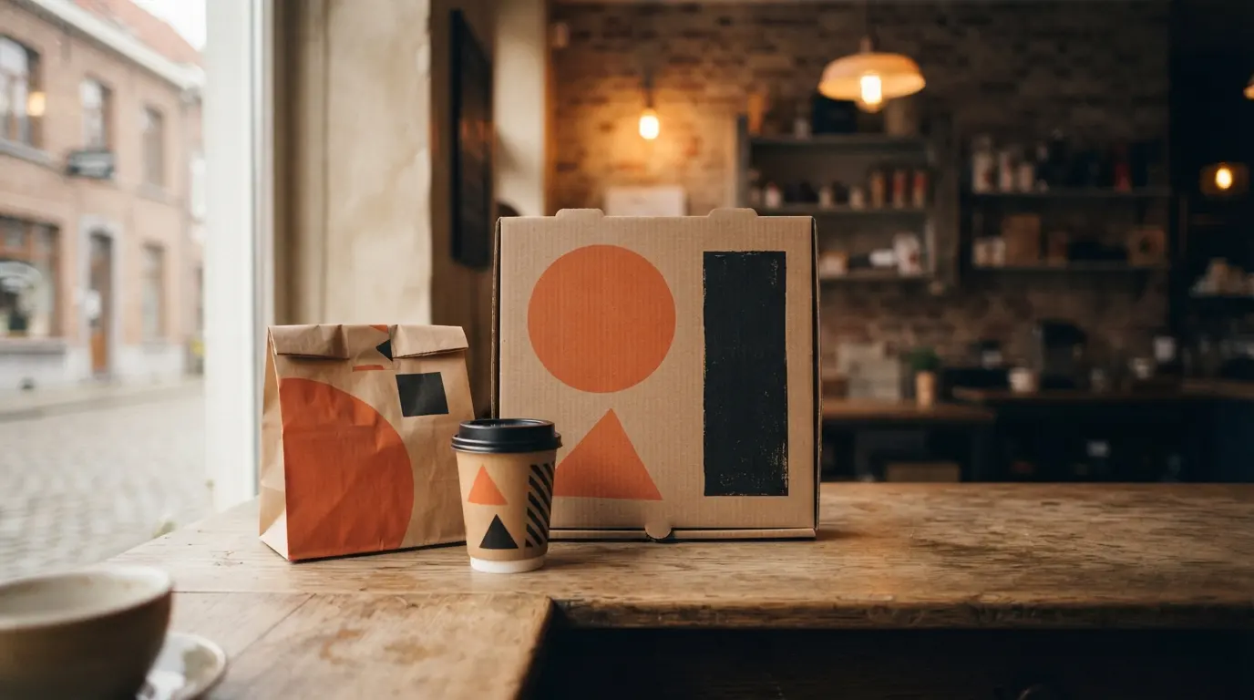 Pizzadozen, bekers en zakjes voor eten