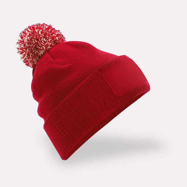 Bonnets pompon patch, Couleur : Rouge